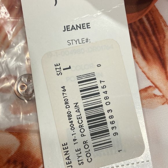 NWT JOIE "JEANEE" Floral-Print 3/4-Sleeve Dress in Porcelain - Size Large - Picture 5 of 13